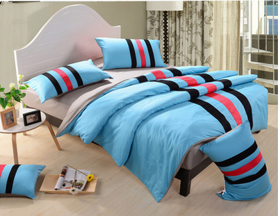 廠家直供 鑫燕子布業(yè)運動風素色條紋全棉四件套，舒適床品新選擇